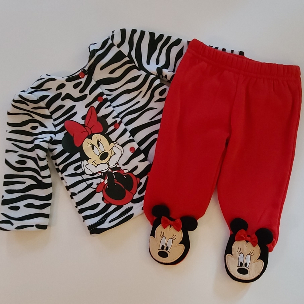 Disney Baby Minnie Mouse Two Piece Outfit Red/White 0-3 Months